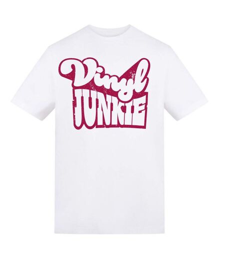 Unisex Adult Vinyl Junkie T-shirt White AWD