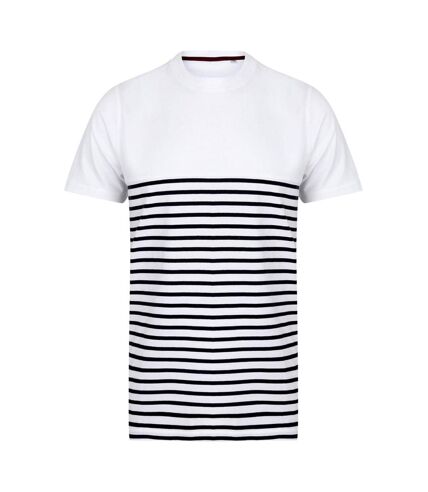 Front Row Adults Unisex Breton Striped T-Shirt (White/Navy)