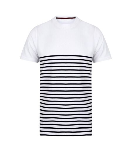 Front Row Adults Unisex Breton Striped T-Shirt (White/Navy)