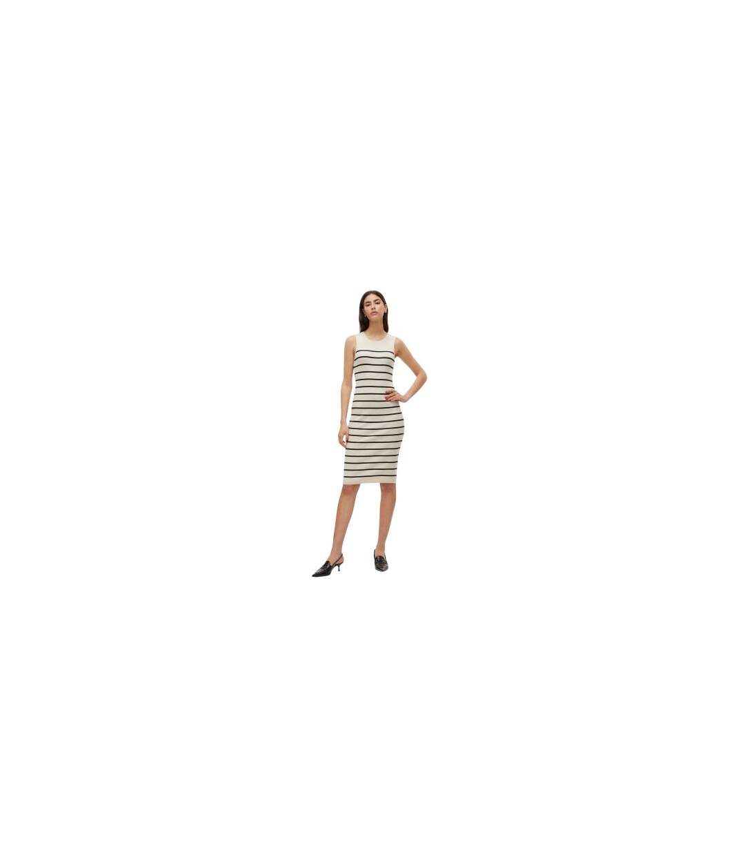 Robe Moulante Sans Manches Motif/style À Rayures Femme Beige Pâle Vero Moda-1