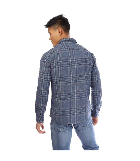 Mens Plaid Long-sleeved Shirt Blue Peter Werth
