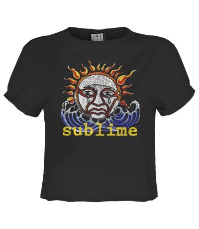 Womens/ladies ska sun logo sublime crop top charcoal Amplified