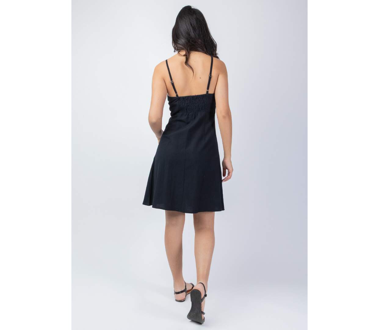 Robe courte féminine MAXINE unie noire Coton Du Monde-4