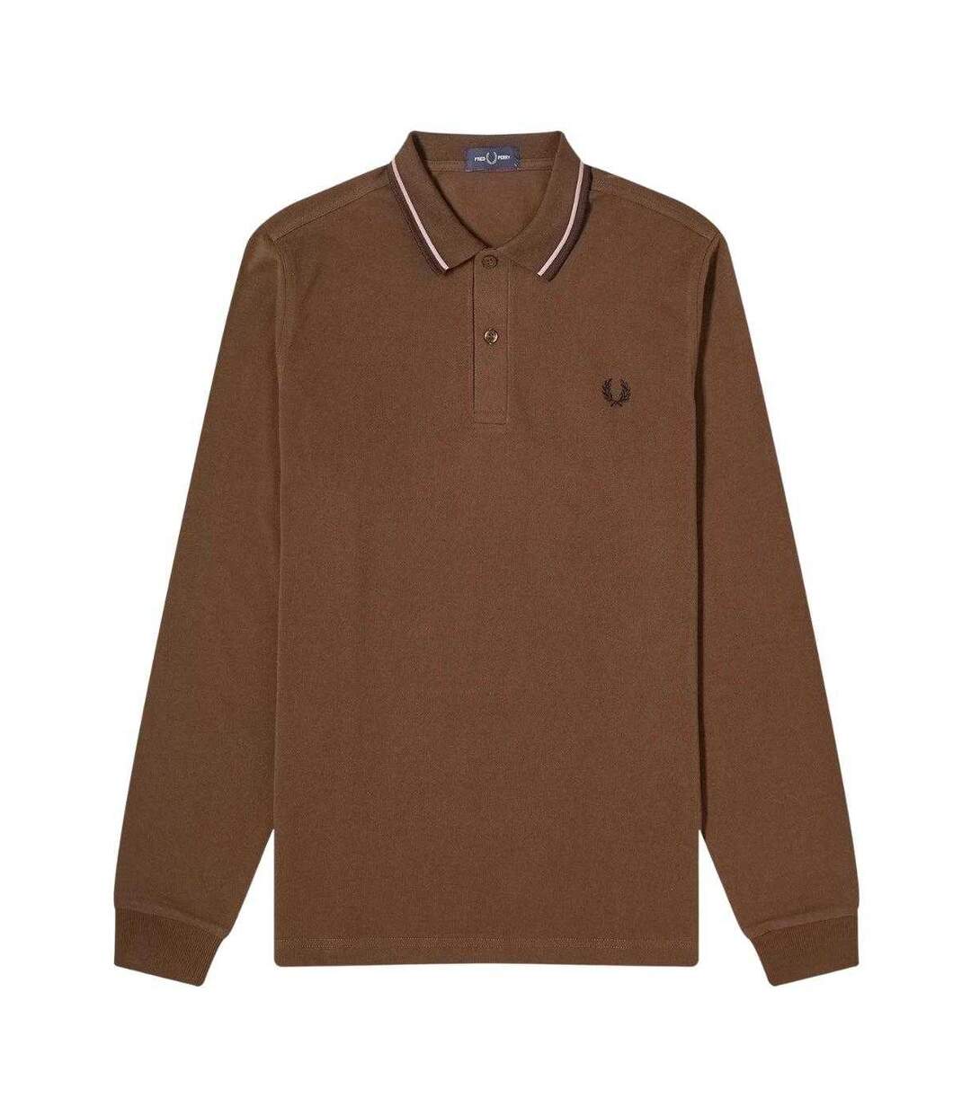 Polo Manches Longues Motif/style Col À Double Rayure Homme Noir Marron Jaune Fred Perry-1