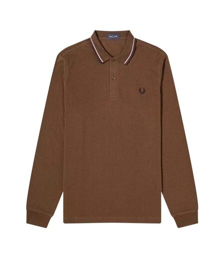 Polo Manches Longues Motif/style Col À Double Rayure Homme Noir Marron Jaune Fred Perry