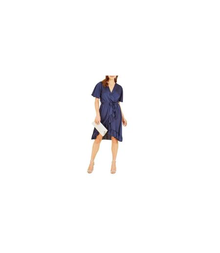 Womens/ladies V Neck Flutter Wrap Dress Navy Mela London