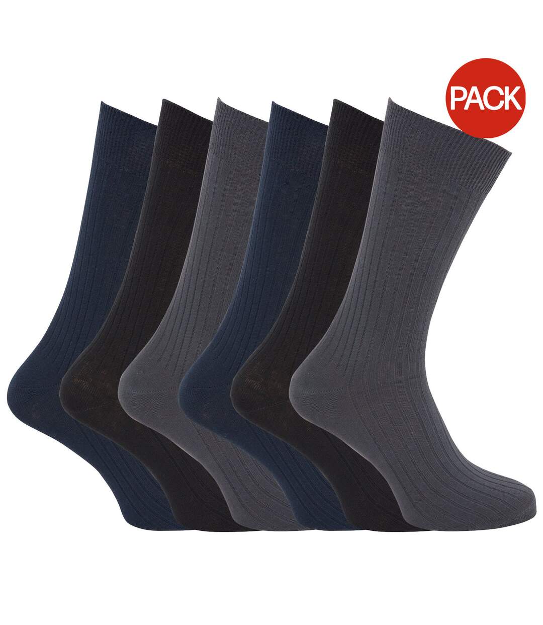 Pack Of 6 Mens 100% Cotton Ribbed Classic Socks  Black Grey Navy Universal Textiles-1