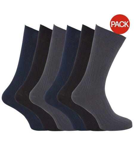 Pack Of 6 Mens 100% Cotton Ribbed Classic Socks  Black Grey Navy Universal Textiles