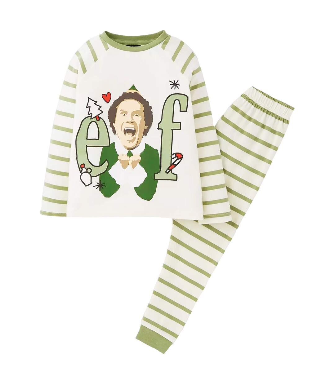 Ensemble De Pyjama Long Motif/style Rayé Femme Blanc Vert Elf-2