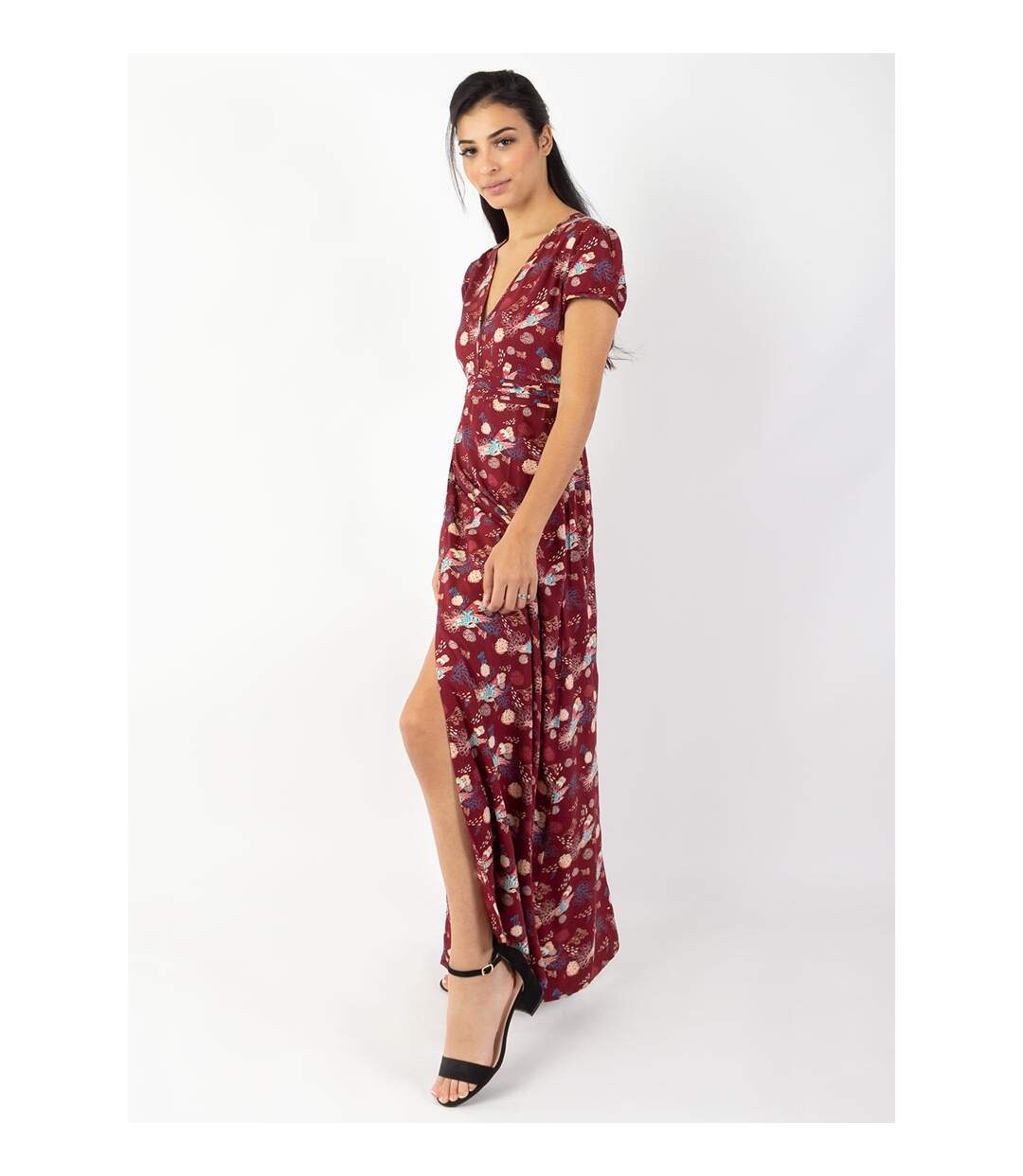 Robe longue fluide MARBELLA imprimé paon Coton Du Monde-3