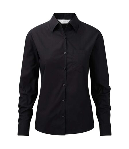 Womens/ladies cotton poplin easy-care long-sleeved formal shirt black Russell Collection