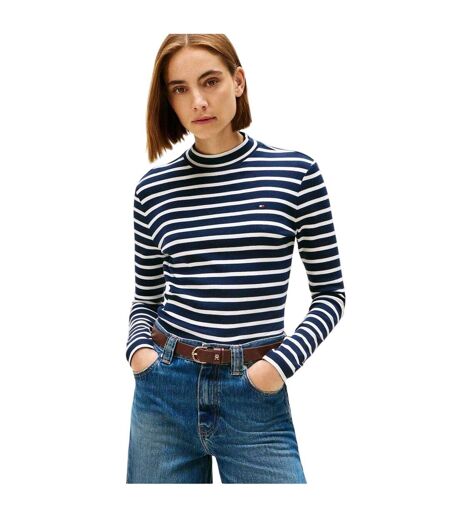 T-shirt Manches Longues Motif/style À Rayures Femme Bleu Marine Foncé Blanc Tommy Hilfiger
