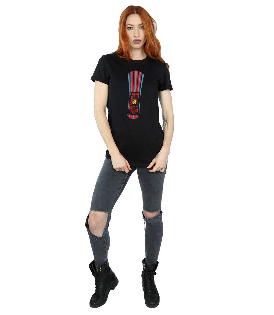 Disney - T-shirt CARS LIGHTNING MCQUEEN STRIPES - Femme (Noir) - UTBI16071-4