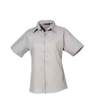 Womens/ladies Poplin Short-sleeved Blouse Silver Premier