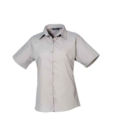 Womens/ladies Poplin Short-sleeved Blouse Silver Premier