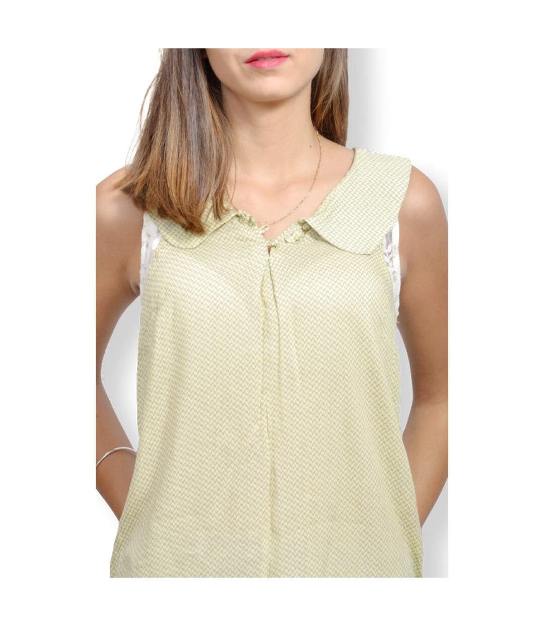 Chemise femme sans manche motifs imprimés de couleur jaune-4