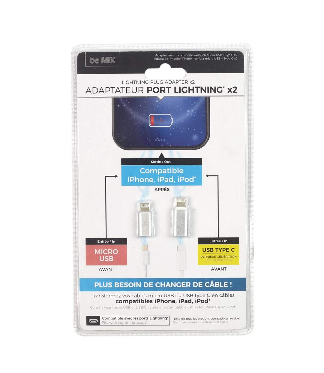 Lot de 2 Adaptateurs USB Port Lightning 2cm Gris-3