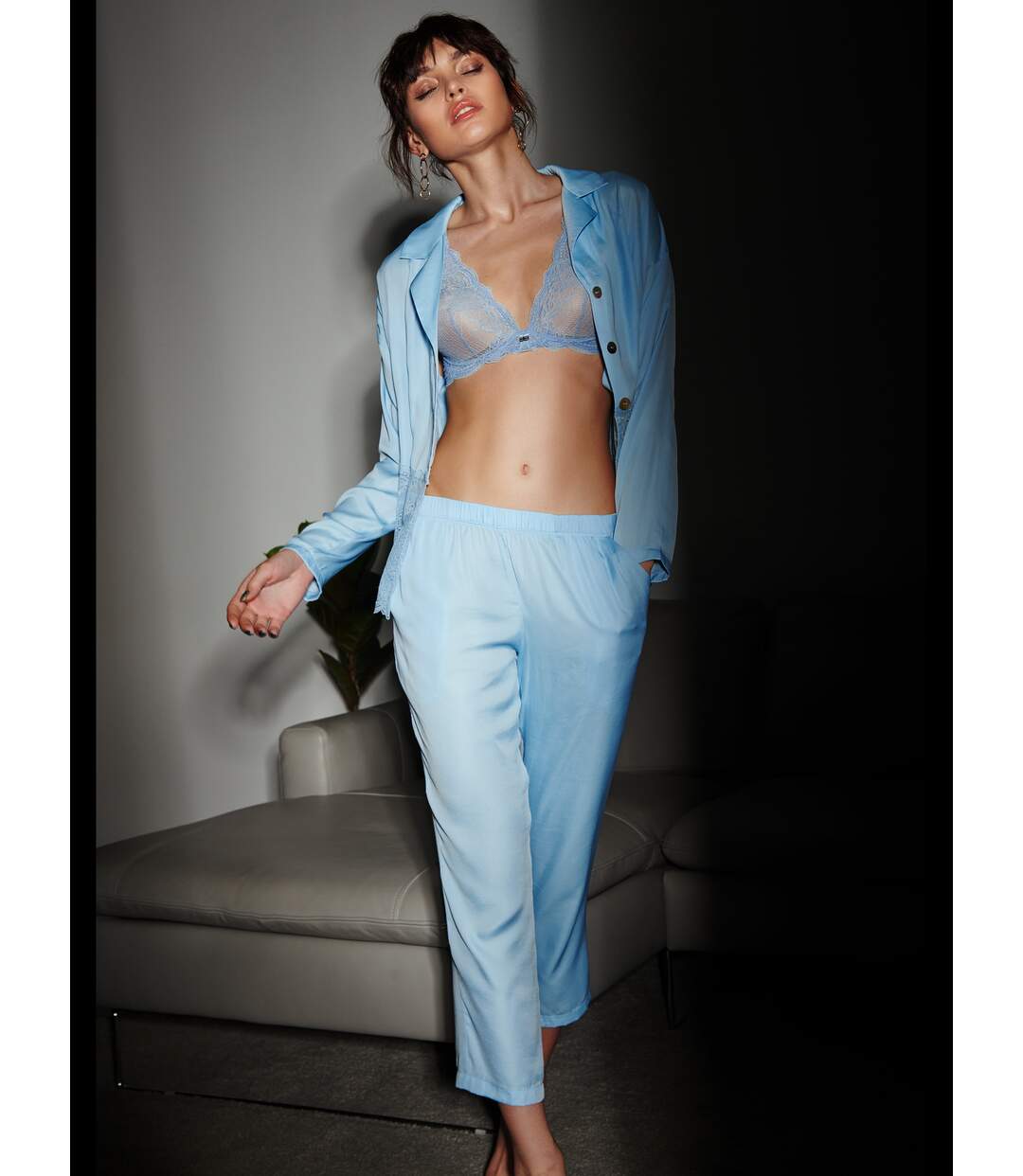 Haut pyjama manches longues Forget-Me-Not bleu ciel Ajour-4