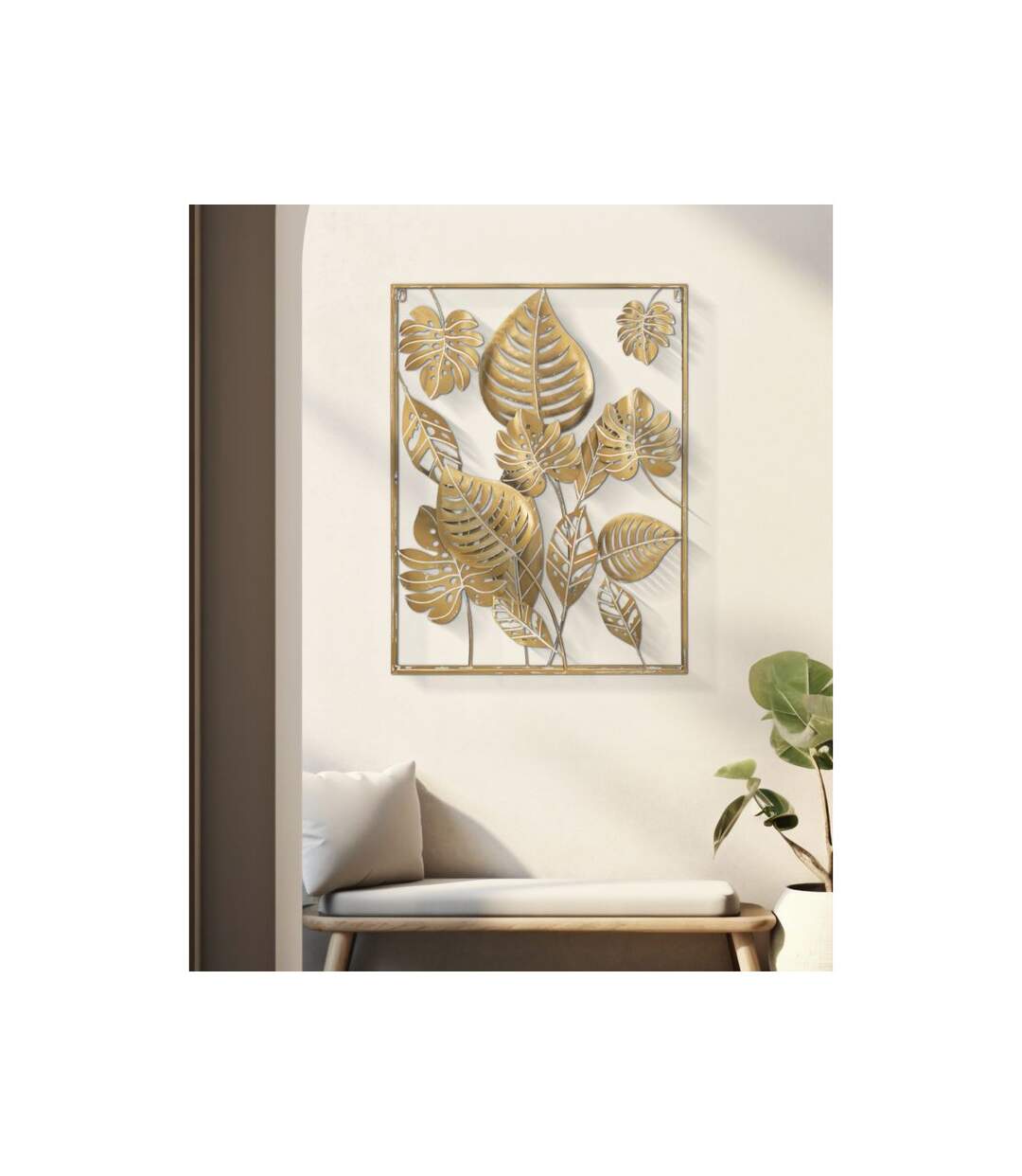 Décoration Murale Encadrée en Métal Jungle 80cm Or-5