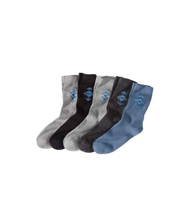 Pack of 5 Pairs of Men's Ankle Socks - Black Blue Anthracite Grey