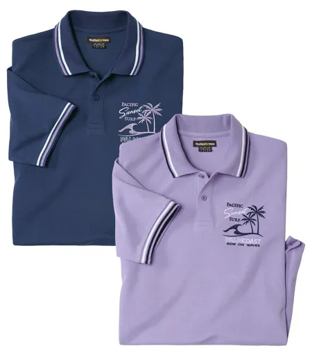 Pack of 2 Men's Pacific Piqué Polo Shirts - Navy Purple