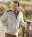 Men's Fleece-Lined Knitted Jacket - Beige Brown 