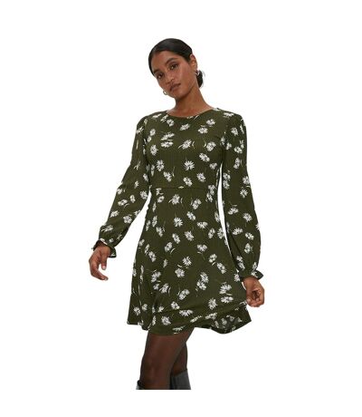 Womens/ladies floral mini dress khaki green Dorothy Perkins