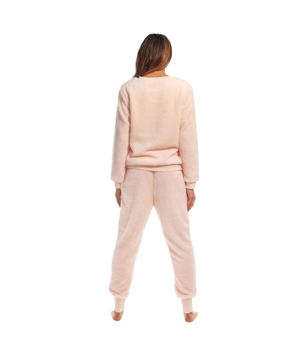 Womens/ladies Coral Fleece Pyjama Set Peach Pretty Woman-2