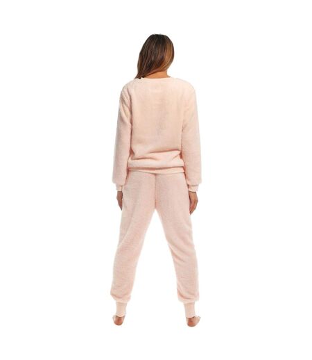 Womens/ladies Coral Fleece Pyjama Set Peach Pretty Woman
