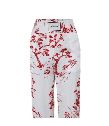 Bas De Pyjama Large Motif Toile Tropicale Blanc Rouge Off White