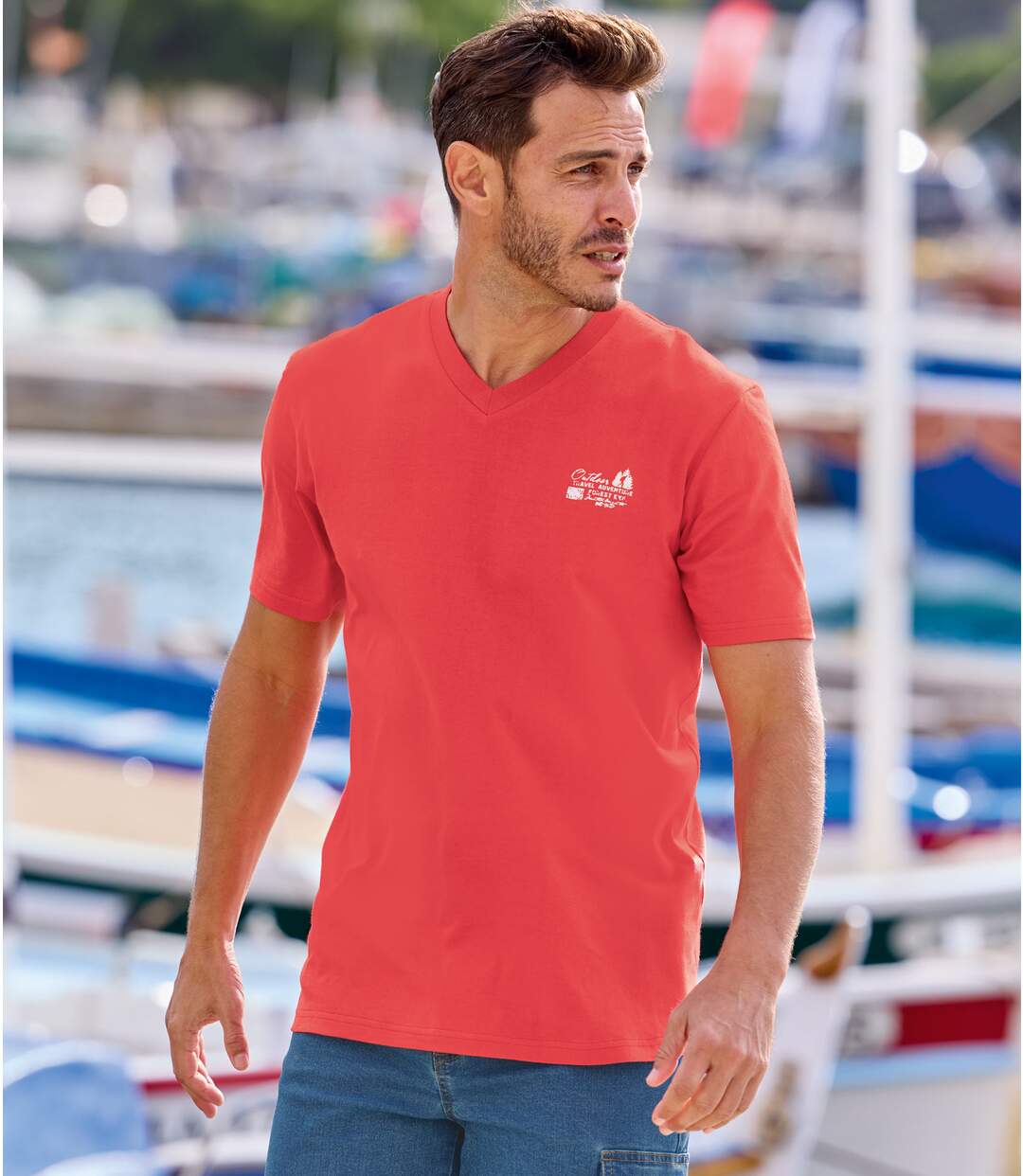 Pack of 3 Men's V-Neck T-Shirts - Red Blue-2