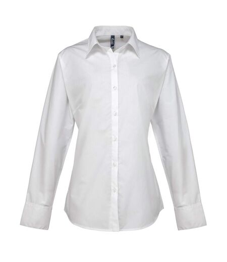 Womens/ladies Supreme Poplin Long-sleeved Formal Shirt White Premier