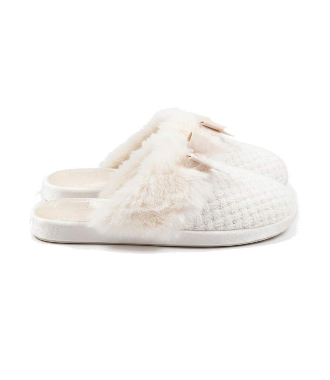 OZABI Mules Femme, Tricot Fil Lurex, Encolure Fausse Fourrure et Nœud-3