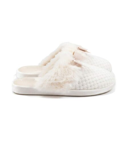 OZABI Mules Femme, Tricot Fil Lurex, Encolure Fausse Fourrure et Nœud