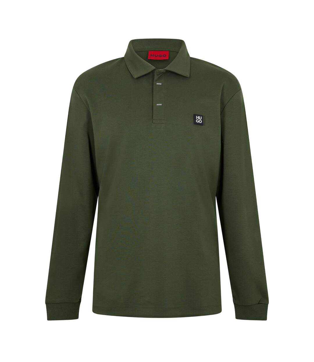 Mens Patch Collared Long-sleeved Polo Shirt Dark Green Hugo-1