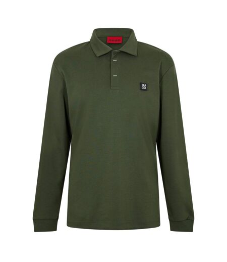 Mens Patch Collared Long-sleeved Polo Shirt Dark Green Hugo
