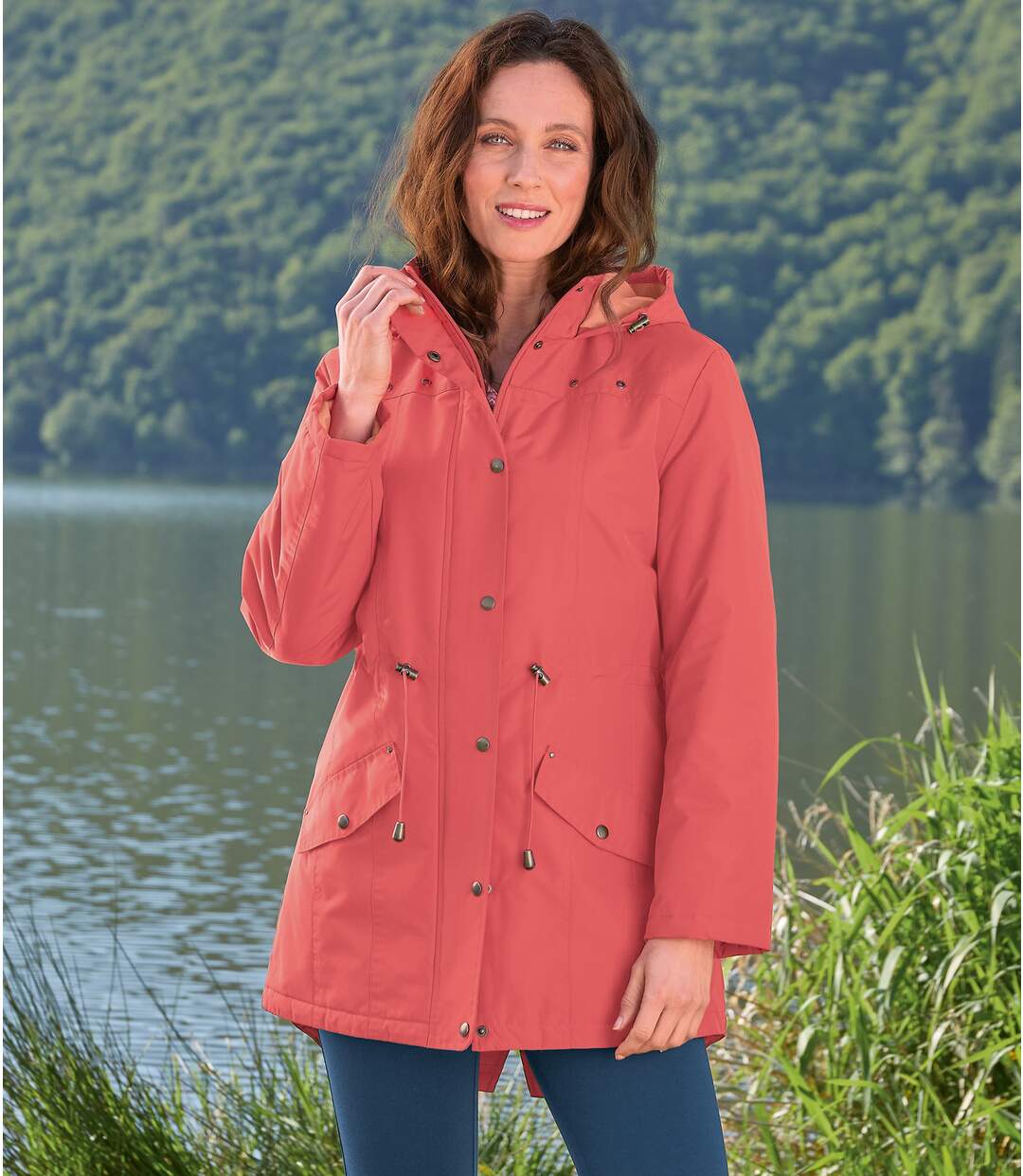 Parka à capuchon femme - corail