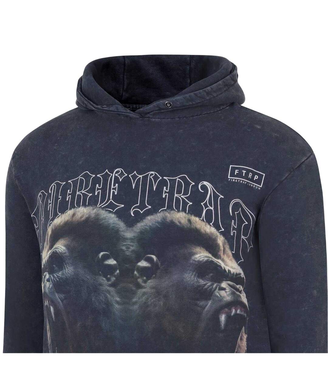 Mens Graphic Print Cotton Hoodie Acid Black Firetrap-3