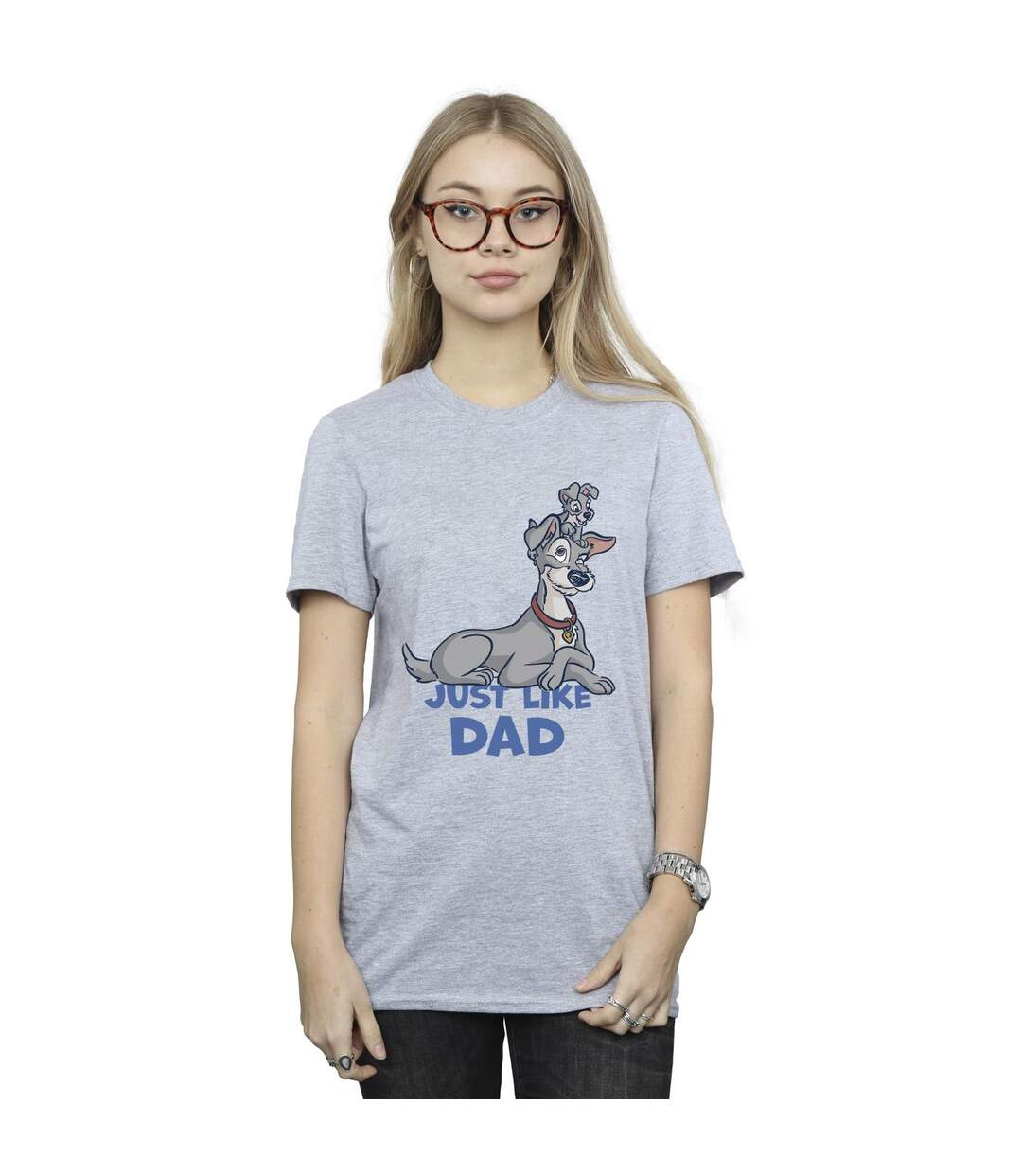 Disney Womens/Ladies Lady And The Tramp Just Like Dad Cotton Boyfriend T-Shirt (Gris sportif) - UTBI30762-2