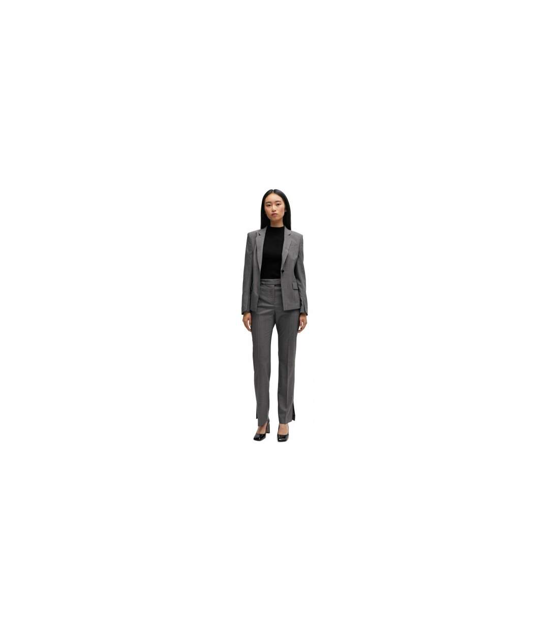 Womens/ladies Straight Leg Slim Trousers Grey Boss-1