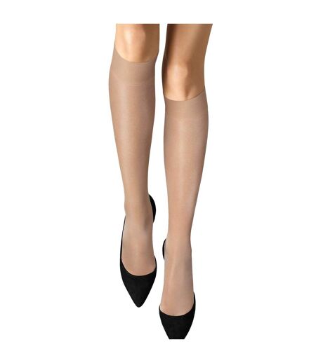 Womens/ladies glossy knee highs 2 pairs nude Silky