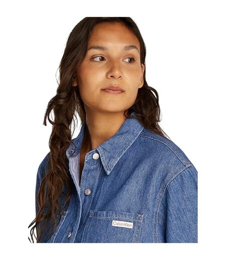 Womens/ladies Denim Collared Boxy Mini Shirt Dress Medium Blue Calvin Klein