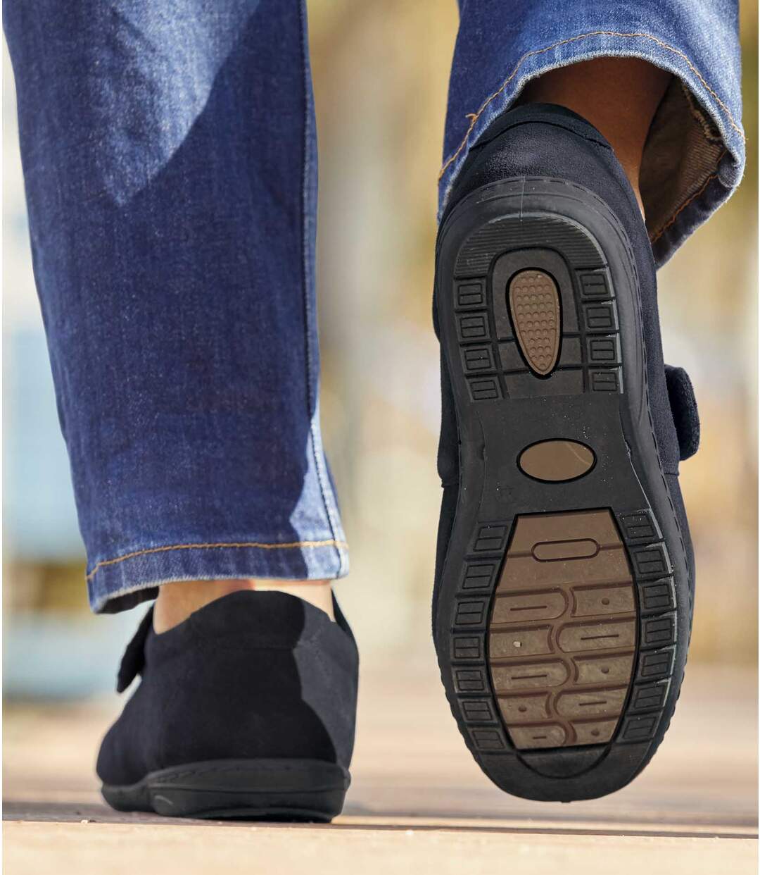 Navy mocassins met klittenband-5