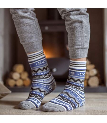 Mens Nordic Patterned Non Slip Thermal Slipper Socks with Grips