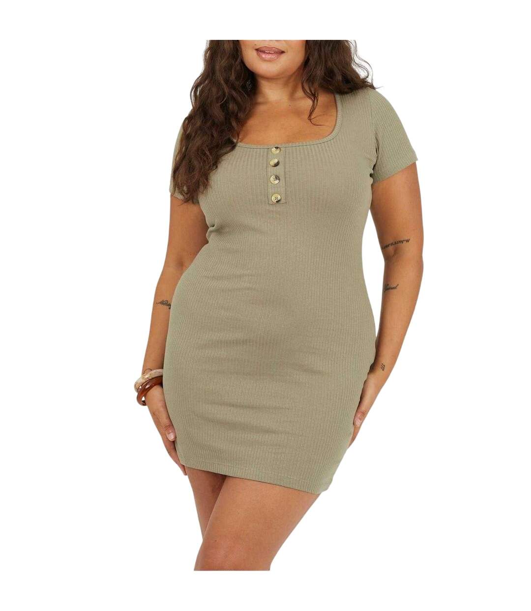 Robe Courte Manches Courtes Femme Kaki Brave Soul-2