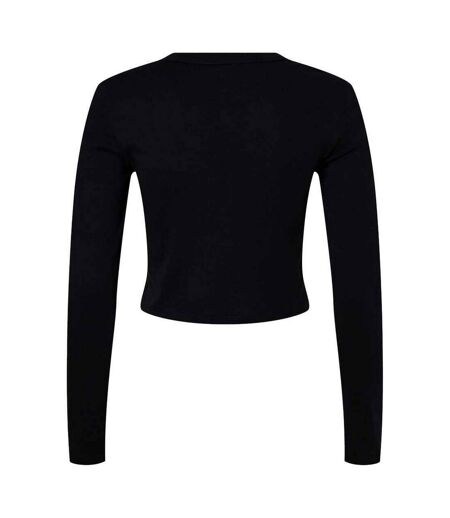 Womens/ladies micro-rib long-sleeved t-shirt solid black Bella + Canvas