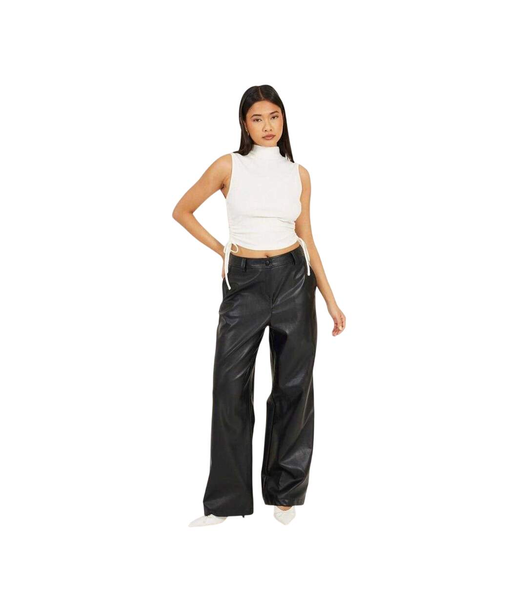 Womens/ladies Ribbed High Collar Top White Brave Soul-4
