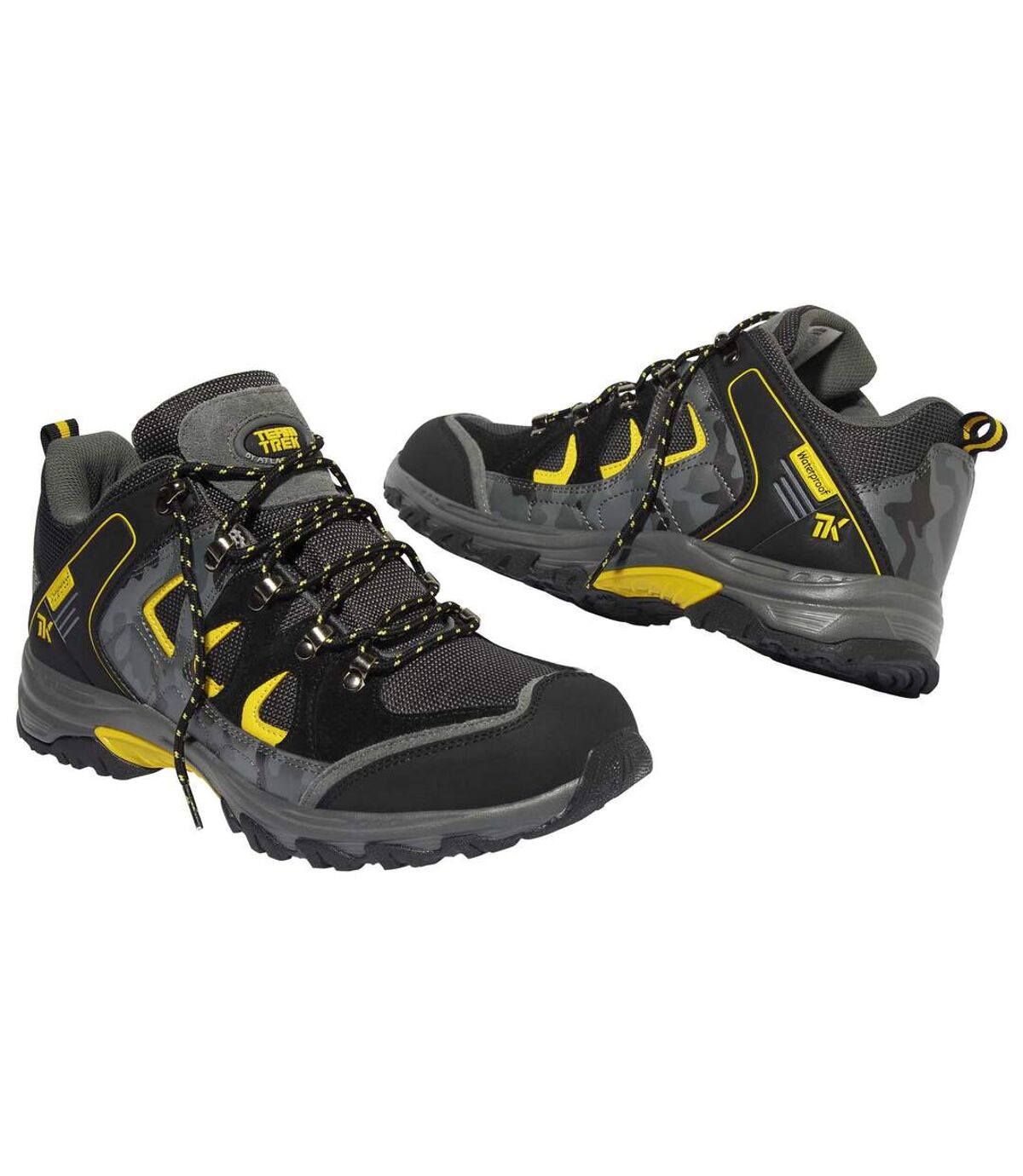 Men's Mid-Rise Camouflage Hiking Shoes - Black Grey Yellow Atlas For Men