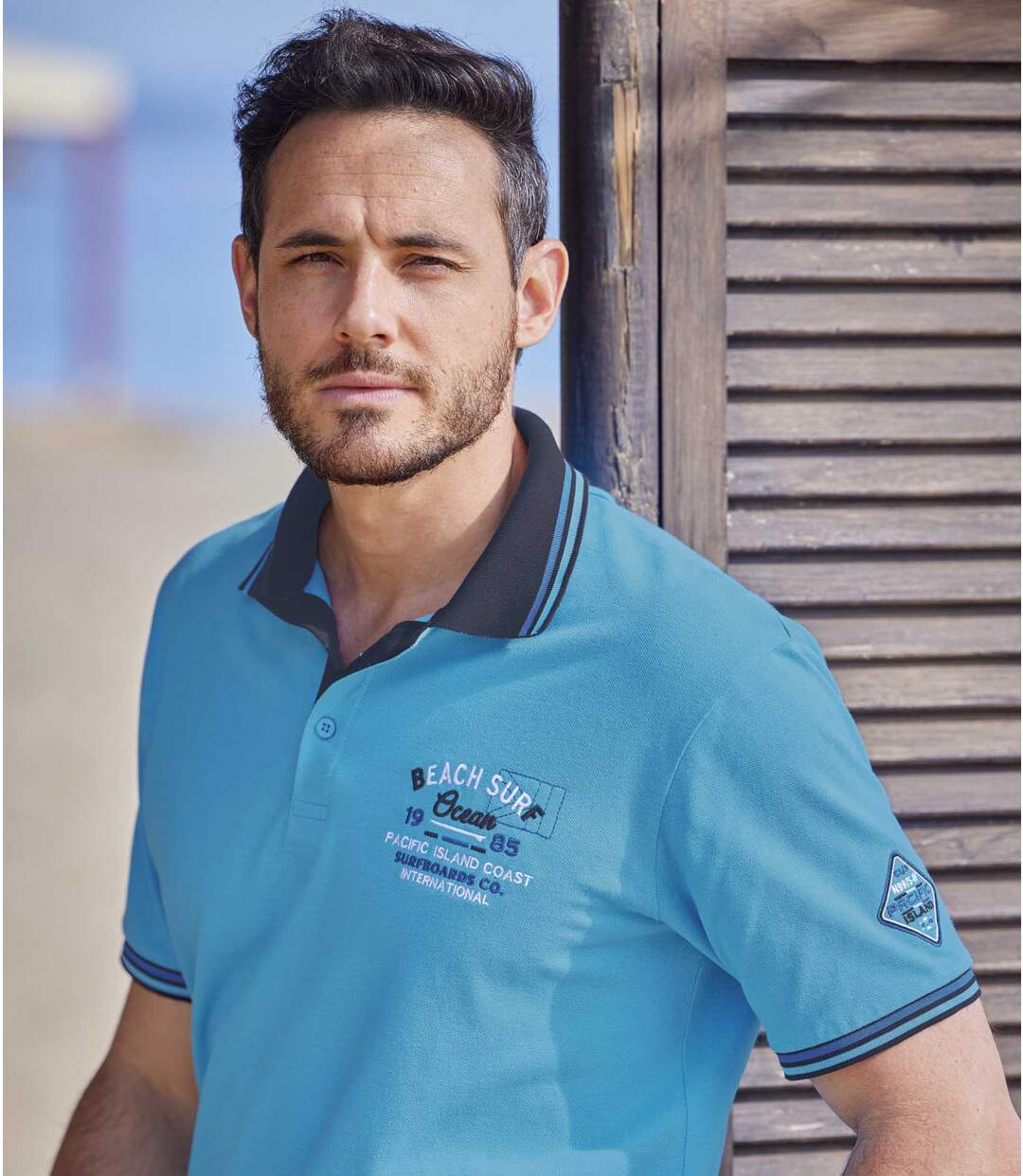 Pack of 2 Men's Piqué Polo Shirts - Blue Turquoise Atlas For Men