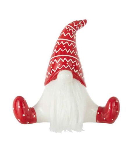 Statuette Déco Père Noël Assis 25cm Rouge & Blanc